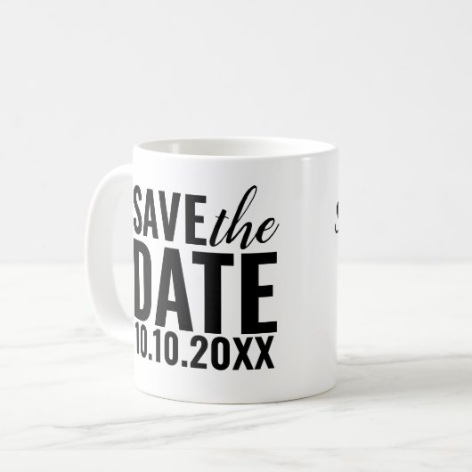 Moderne Hochzeiten retten Datums-Typografie Kaffeetasse (Vorderseite Links)