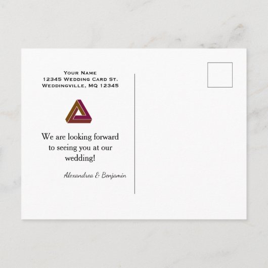 Moderne Hochzeiten sichern das Datum der neuen Dat Ankündigungspostkarte (Rückseite)