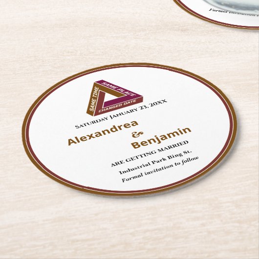 Moderne Hochzeiten sichern das Datum der neuen Dat Runder Pappuntersetzer (Angewinkelt)