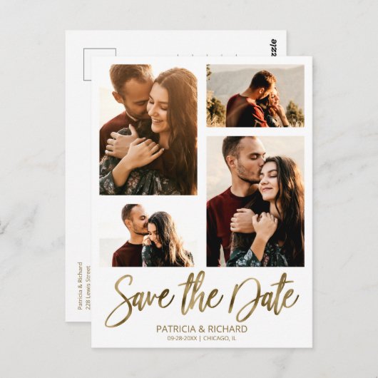 Moderne Hochzeiten sichern Datum 4 FotoCollage Postkarte (Vorne/Hinten)