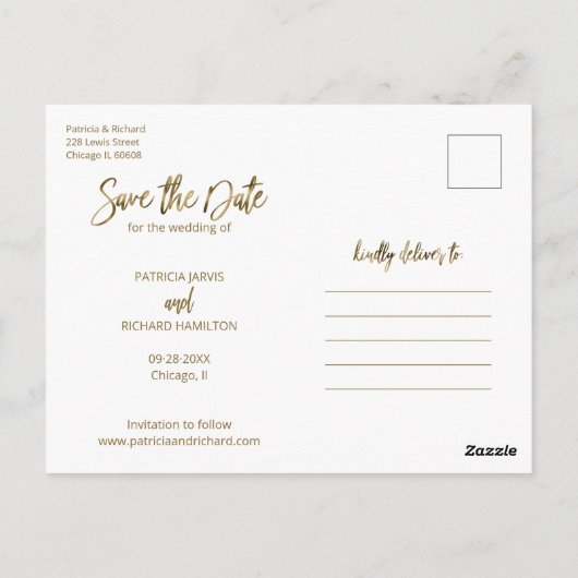 Moderne Hochzeiten sichern Datum 4 FotoCollage Postkarte (Rückseite)