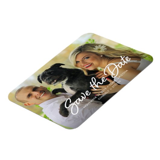 Moderne Hochzeiten speichern das Date-Foto Magnet (Linke Seite)