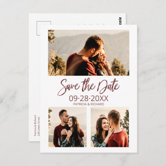 Moderne Hochzeiten speichern Datum 3 - FotoCollage Postkarte (Vorne/Hinten)