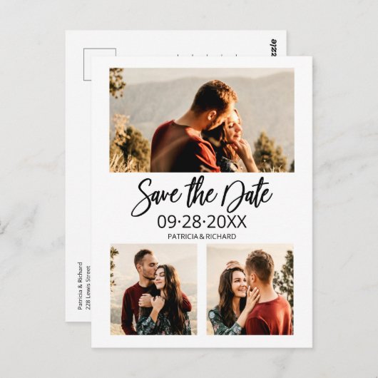 Moderne Hochzeiten speichern Datum 3 - FotoCollage Postkarte (Vorne/Hinten)