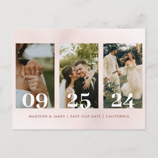 Moderne Hochzeiten speichern die Datumsprospekte g Einladungspostkarte (Vorderseite)