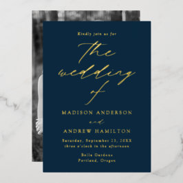 Moderne Hochzeiten von Marine- und Gold-Fotos Folieneinladung