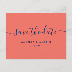 Moderne Hochzeiten von Marineblau und Korallen ret Ankündigungspostkarte