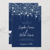 Moderne Hochzeiten von Navy Blue und White Hanging Einladung (Vorne/Hinten)