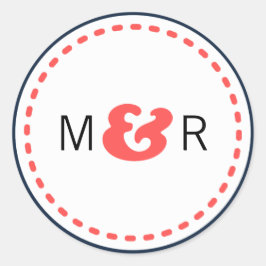 Moderne Hochzeiten von Navy & Coral Zickzack & Lov Runder Aufkleber
