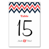 Moderne Hochzeiten von Navy & Coral Zickzack & Lov Tischnummer (Rückseite)