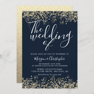 Moderne Hochzeiten von Navy & Gold Glitzer Einladung