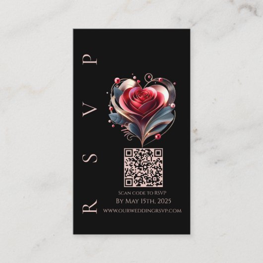 Moderne hochzeitliche RSVP QR codierte Rose Visitenkarte (Vorderseite)