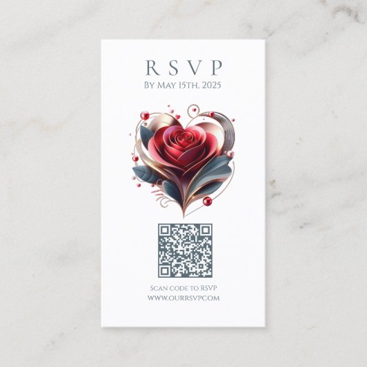 Moderne hochzeitliche RSVP QR codierte Rose Visitenkarte (Vorderseite)