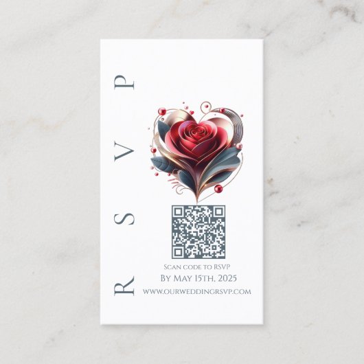 Moderne hochzeitliche RSVP QR codierte Rose Visitenkarte (Vorderseite)