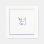 Moderne Hochzeitnamen Datum Monogramm Periwinkle B Serviette (Vorderseite)