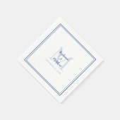Moderne Hochzeitnamen und Datum Monogramm blau wei Serviette (Ecke)