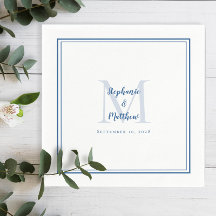 Moderne Hochzeitnamen und Datum Monogramm blau wei