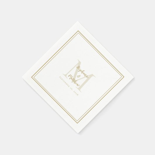 Moderne Hochzeitnamen und Datum Monogramm Gold Wei Serviette (Ecke)