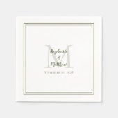 Moderne Hochzeitnamen und Datum Monogramm Olivenöl Serviette (Vorderseite)