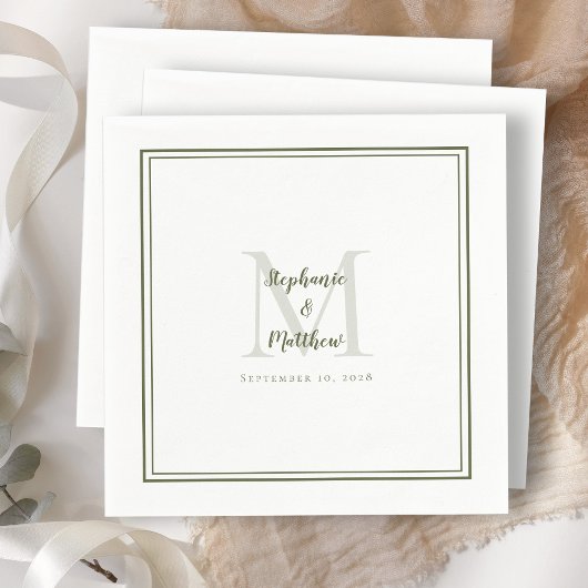 Moderne Hochzeitnamen und Datum Monogramm Olivenöl Serviette