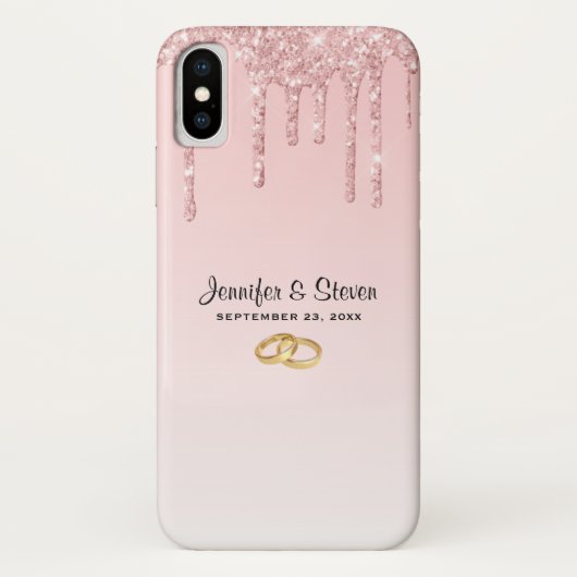 Moderne hochzeitrosa Glitzer-Tropfen Case-Mate iPhone Hülle (Rückseite)