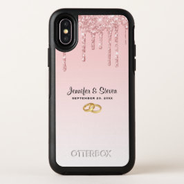 Moderne hochzeitrosa Glitzer-Tropfen OtterBox Symmetry iPhone X Hülle