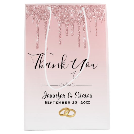 Moderne hochzeitrosa Glitzer Tropfen Vielen Dank Mittlere Geschenktüte (Vorderseite)