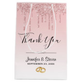 Moderne hochzeitrosa Glitzer Tropfen Vielen Dank Mittlere Geschenktüte (Rückseite)