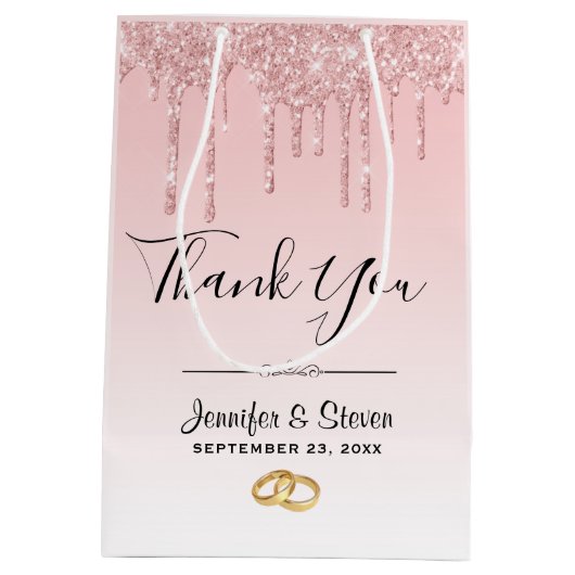 Moderne hochzeitrosa Glitzer Tropfen Vielen Dank Mittlere Geschenktüte (Rückseite)