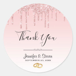 Moderne hochzeitrosa Glitzer Tropfen Vielen Dank Runder Aufkleber