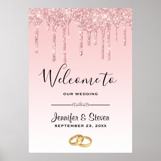 Moderne hochzeitrosa Glitzer-Tropfen Willkommen Poster (Vorne)