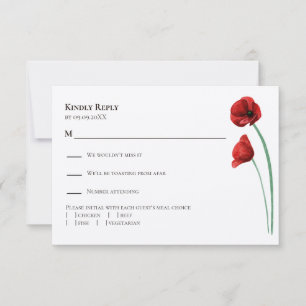 Moderne Hochzeits-Einladungskarte mit rotem Mohn, RSVP Karte