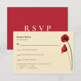 Moderne Hochzeits-Einladungskarte mit rotem Mohn, RSVP Karte