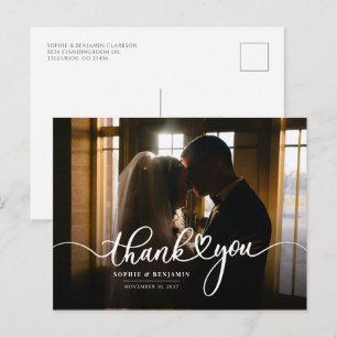 Moderne Hochzeits-Foto-Handschrift-Dankeschön Postkarte