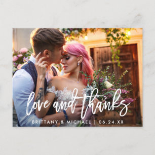 Moderne Hochzeits-Pinselschrift Liebe Dank Foto Postkarte