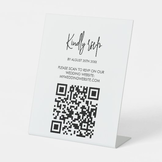 Moderne Hochzeits-RSVP-Karte mit QR-Code Sockelschild (Vorderseite)