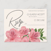 Moderne Hochzeits-RSVP-QR-Code mit floralem Pink-L Begleitkarte (Vorderseite)