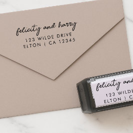 Moderne Hochzeitsadresse | Couple Name Script Permastempel