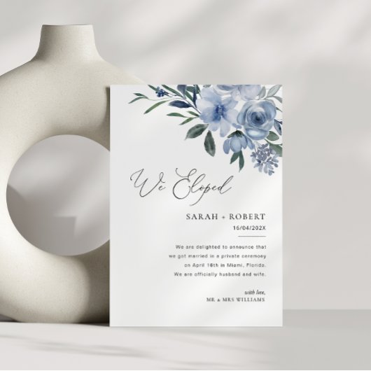 Moderne Hochzeitsankündigung mit staubblauer Schri Dankeskarte