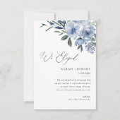 Moderne Hochzeitsankündigung mit staubblauer Schri Dankeskarte (Vorderseite)