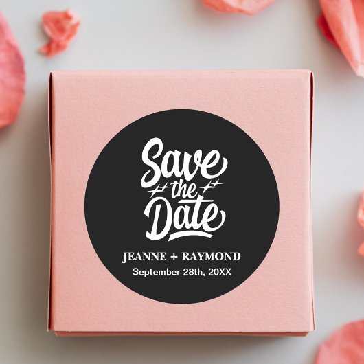 Moderne Hochzeitsankündigung Save the Date Black Runder Aufkleber