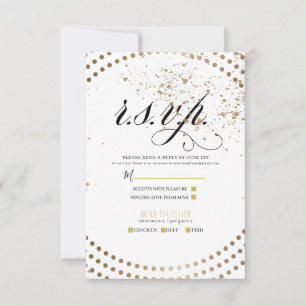 Moderne Hochzeitsantwort RSVP aus schwarzer Bronze Karte