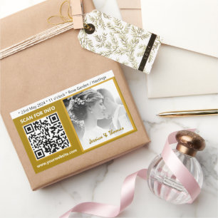 Moderne Hochzeitsaufkleber, QR-Code, Foto, Gold Rechteckiger Aufkleber