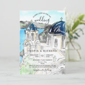 Moderne Hochzeitsdestination Grieche Insel Skiatho Einladung (Stehend Vorderseite)