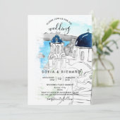 Moderne Hochzeitsdestination Grieche Insel Skiatho Einladung (Stehend Vorderseite)