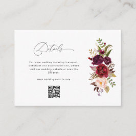 Moderne Hochzeitsdetails aus Burgund und Blütenblä Begleitkarte