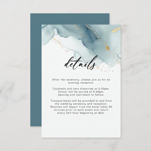 Moderne Hochzeitsdetails des Blue Summer Beach Begleitkarte (Vorne/Hinten)