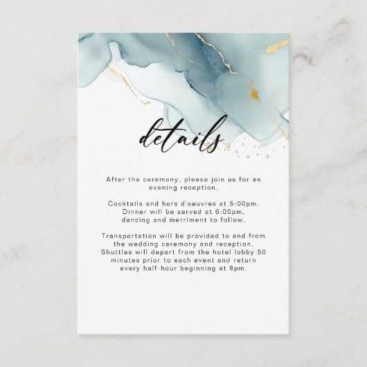 Moderne Hochzeitsdetails des Blue Summer Beach Begleitkarte (Vorderseite)