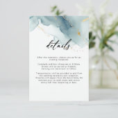 Moderne Hochzeitsdetails des Blue Summer Beach Begleitkarte (Stehend Vorderseite)