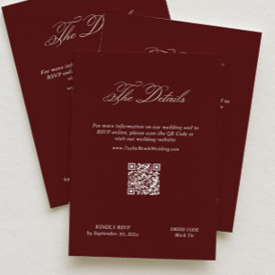Moderne Hochzeitsdetails im Maron-Stil QR-Code Begleitkarte